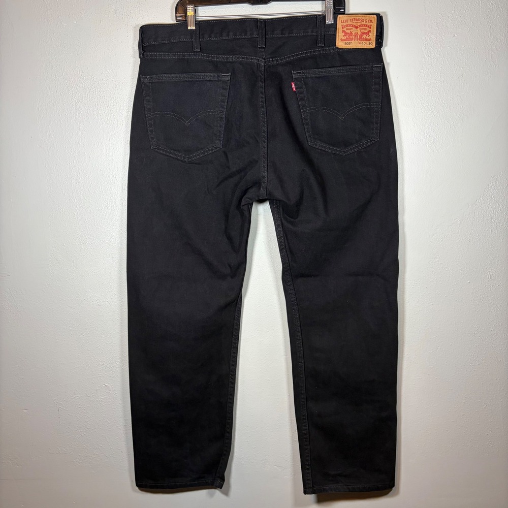Levis 505 Regular Fit Black Denim Jeans Mens 40x30 Straight Leg 100% Cotton
